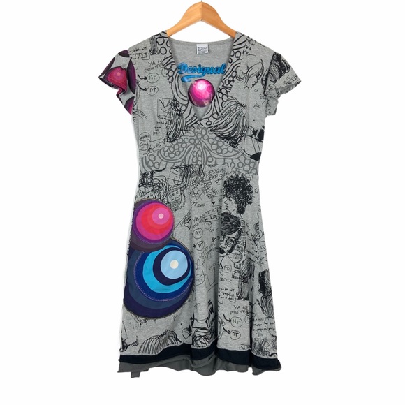 Desigual Womens Nagore Graphic Print Dress Med - Picture 1 of 6